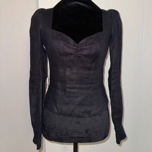 Black Linen Long Sleeve Top